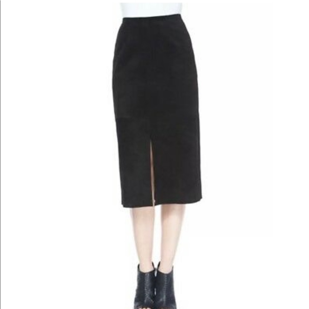 NEW $898 Alexa Chung for AG Black Suede Midi Skirt